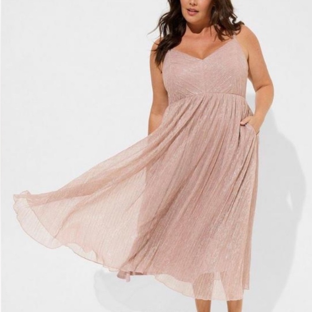 Torrid Pink plisse Pleated Midi dress pink dusty rose formal plus wedding 4x
